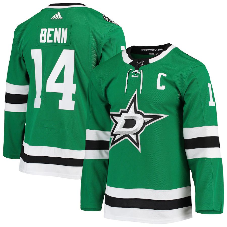 Men Dallas Stars 14 Jamie Benn adidas Kelly Green Home Captain Patch Primegreen Authentic Pro Player NHL Jersey